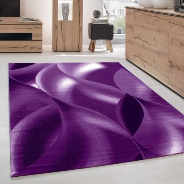 Teppe - Moderne - Bølge Skygge - Svart Lilla Hvit - 120x170 cm - 100% PP Heatset