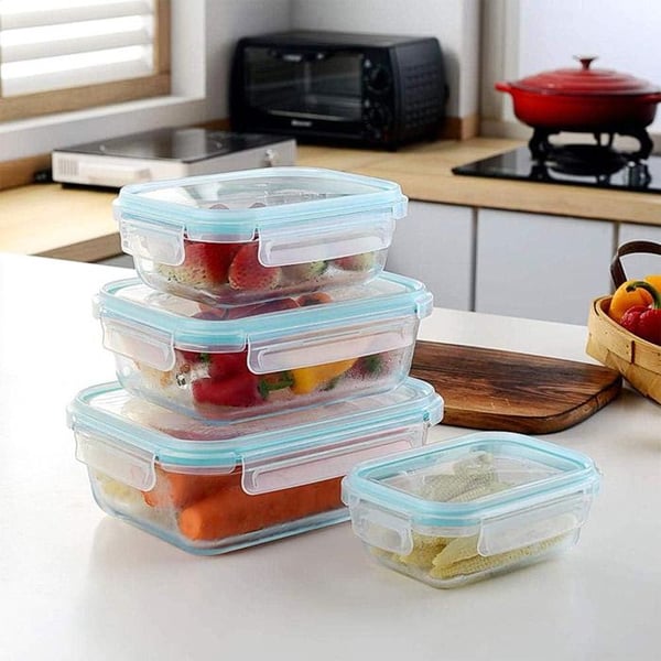 Lot 4 Matlådor i Glas med Plastlock Mikrovågssäkra Cheffinger Transparent