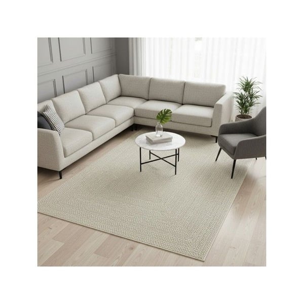 Platt vävt matta - MELIS HOME - Grafisk ram - 80x250 cm - Kräm - Lätt att underhålla