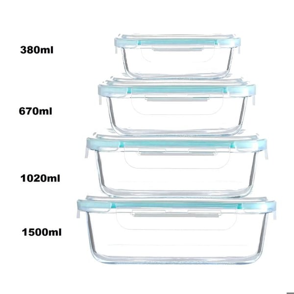 Lot 4 Matlådor i Glas med Plastlock Mikrovågssäkra Cheffinger Transparent