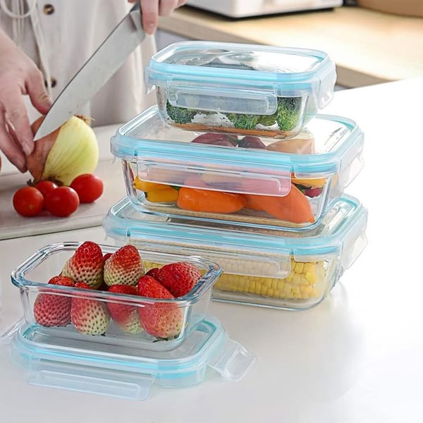 Lot 4 Matlådor i Glas med Plastlock Mikrovågssäkra Cheffinger Transparent