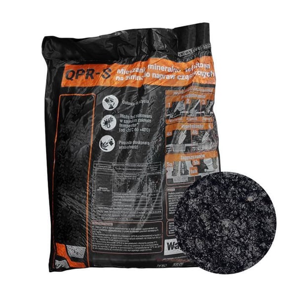 Budomex vägbeläggning kall asphalt, mineral-asfaltblandning, för reparation av vägar, 25 kg