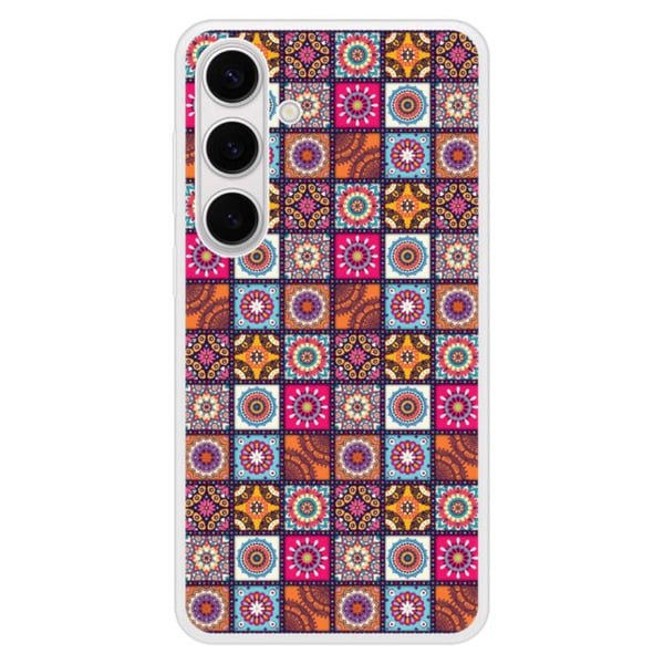 Siliconeförstärkt skal med tryck kompatibel med Samsung Galaxy S24 Plus Patchwork Mandala