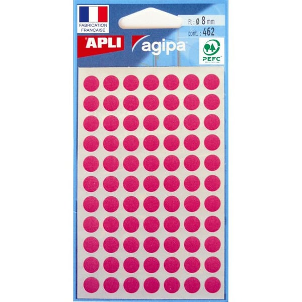 Dekaletiketter - AGIPA - 462 runda prickar 15 mm - Rosa färg - Permanent lim - Blandat