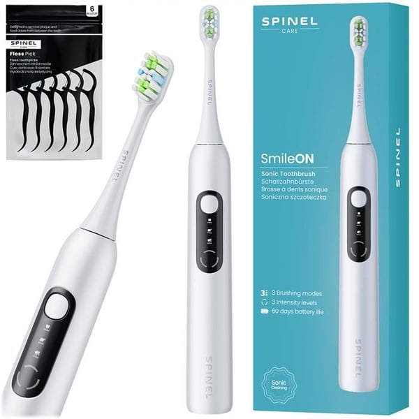 Sonic tandborste - Spinel - Care SmileON - Uppladdningsbar USB-C 3 lägen 3 kraftnivåer vit tand