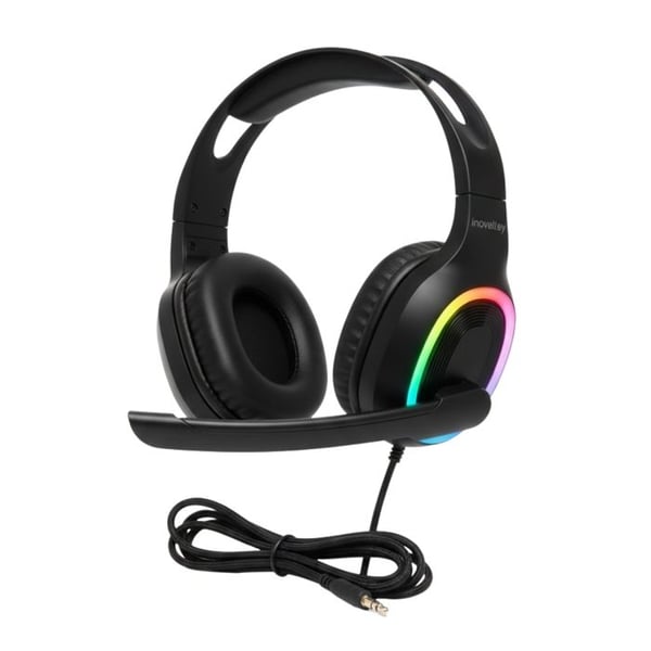 Spelheadset PC LED med mikrofon och flexibla bågar, hörlurar 40mm i konstläder, volym- och ljuskontroll