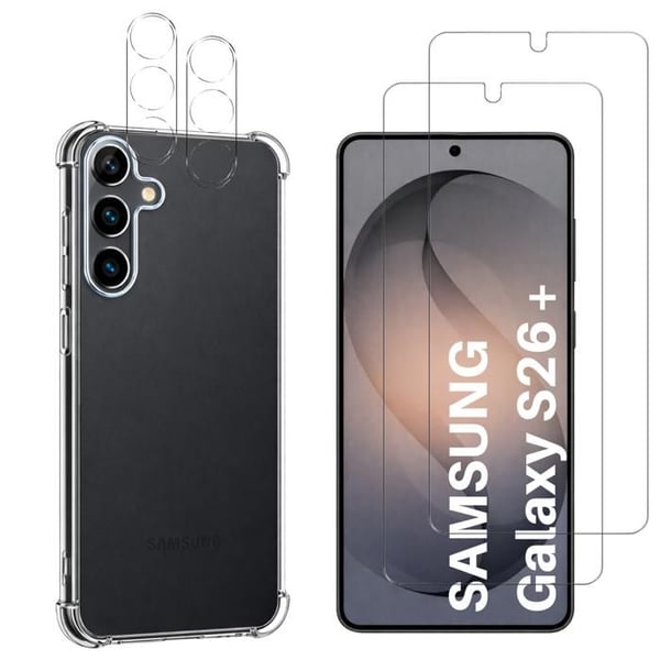 Stötsäker skal för Samsung Galaxy S26 PLUS och 2 härdade glas för skärmen och 2 kameraskydd Phonillico®