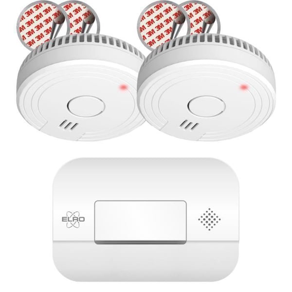 ELRO FF1840 Brandskyddssats - 2x rökdetektorer med magnetfäste - 5 batterier - & kolmonoxiddetektor