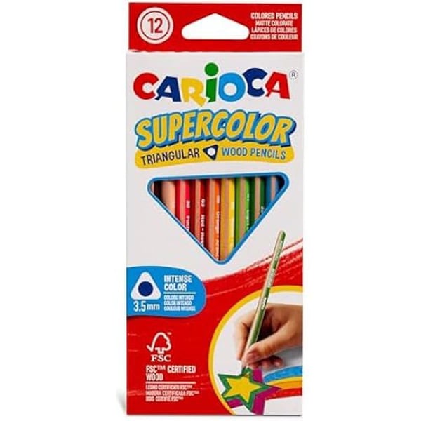 Triangulära Kritor - CARIOCA - Supercolor - 12 St - 100% FSC Trä - Ø 3,5 mm