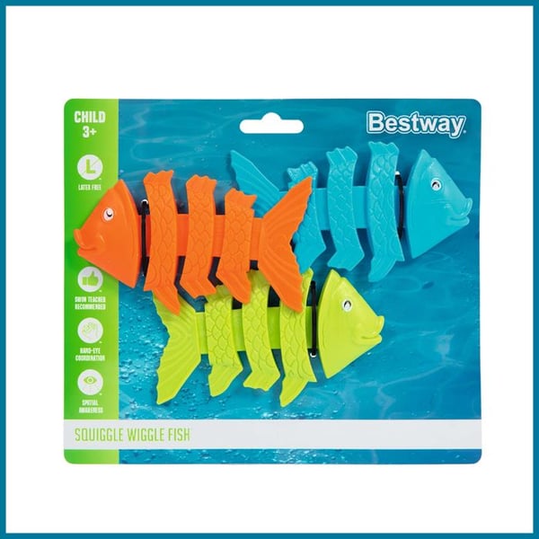 Bestway Squiggle Wiggle Pool Game - Blå Orange Grön Fisk - Barn 3 år och uppåt