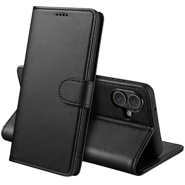 Svart fodral till iPhone 16 PLUS - Magnetisk flik plånbok kortförvaring Phonillico®
