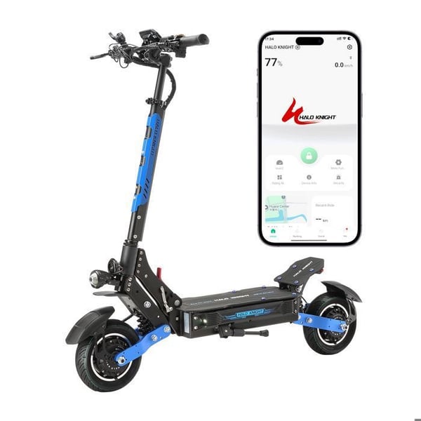 Trottinette elektrisk HALO KNIGHT T108 til voksne, motor 1200 W, dæk 10 tommer, batteri 52 V 28,8 Ah, sammenfoldelig