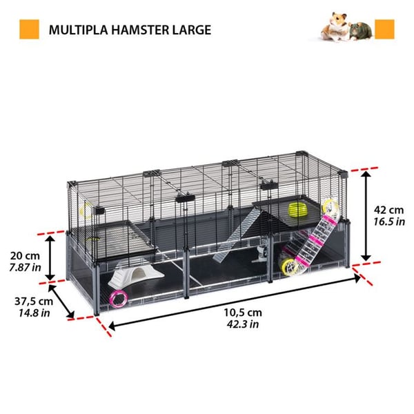 Ferplast MULTIPLA HAMSTER LARGE Bur för hamstrar och möss, modulär. Tillbehör ingår. MULTIPLA HAMSTER LARGE - 107.5 x 37.5 x