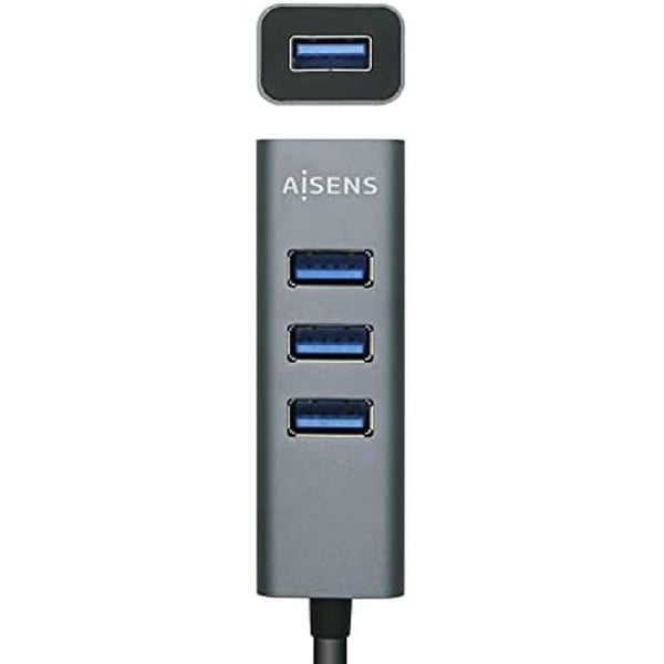 AISENS A106-0507 USB 3.0 HUB, Typ A/M-4xtyp A/H, Grå, 10 cm