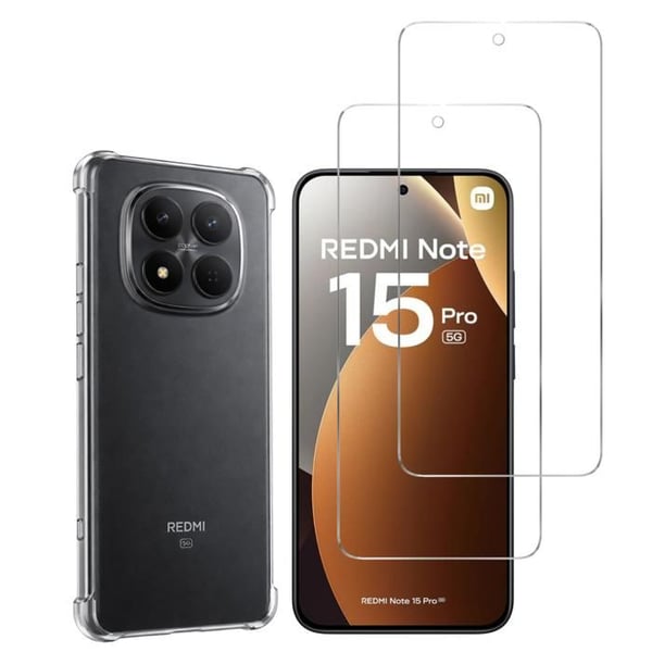 Stötsäker skal för Xiaomi Redmi Note 15 PRO 5G och 2 härdade glas skydd för skärm Phonillico®