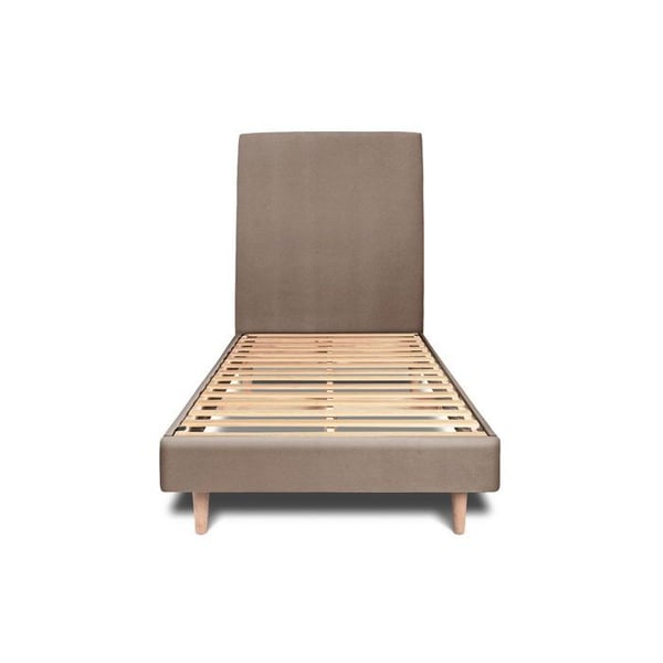 Säng 90x190cm med klädd sänggavel i sammet och sängbotten kit taupe - Total höjd: 29cm
