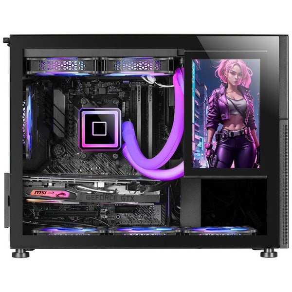 PC-chassi Micro-ATX - Mars Gaming - MC-LCD - 8" IPS LCD-skärm - Härdat Glas - Svart