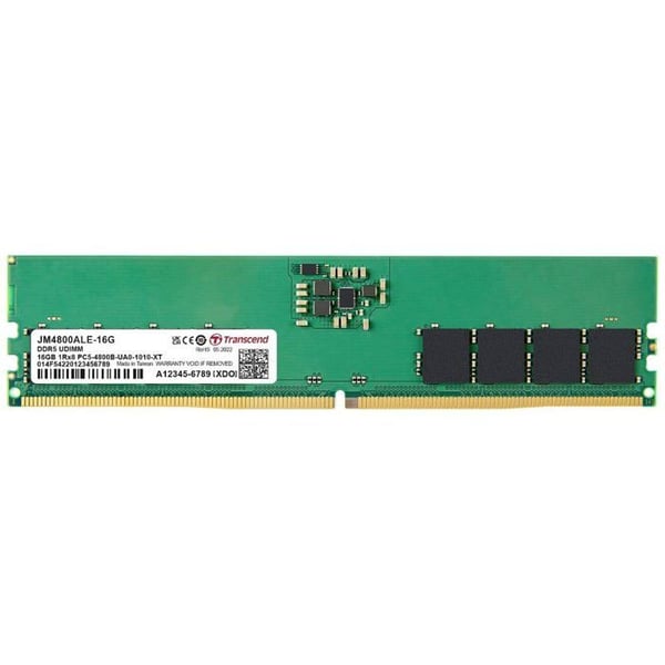 Transcend JM4800ALE-16G Minnenmodul för PC DDR5 16 GB 1 x 16 GB ECC 4800 MHz DIMM 288 stift CL40 JM4800ALE-16G