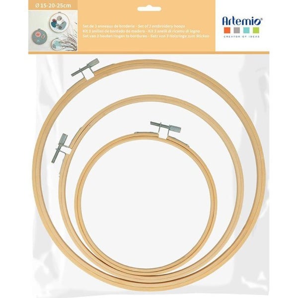 SATS MED 3 BRODERINGSRINGAR - 15 CM - 20 CM - 25 CM