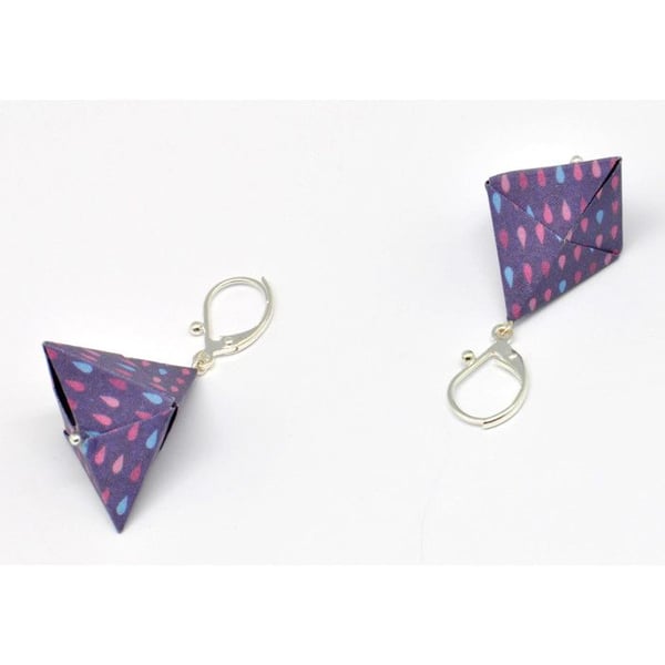 Cocotten - Örhängen i origami-papper, triangulär lila droppe