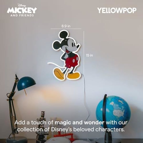 Neonskylt - YELLOWPOP - Mickey Mouse - Energibesparande LED - Lätt installation - Väggdekoration