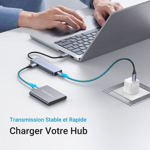 USB-hubb - UGREEN - 4 portar USB 3.0 + USB-C - Grå