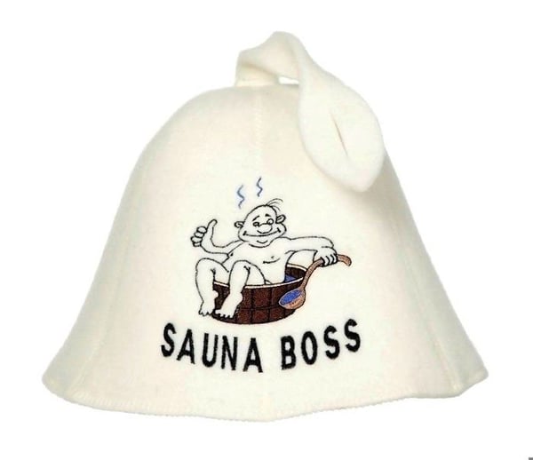 Bastuhatt i 100% ullfilt broderad "Sauna Boss" för att skydda ditt huvud från värmen