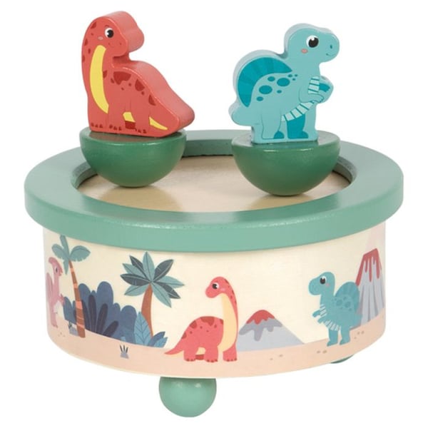 Speldosa - Liten fotsällskap - Dino - FSC-certifierat trä - Karusellvalsmelodi - 12x12x12 cm