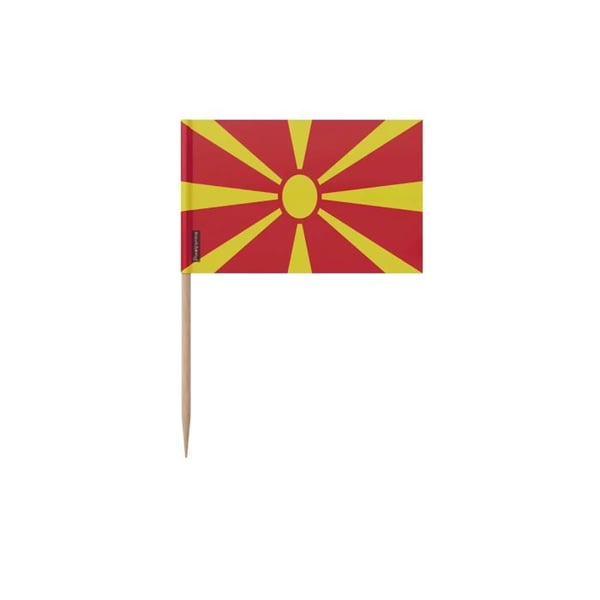 Tandpetare Flagga för Nordmakedonien - 10 cm - 100 stycken - Plast med självhäftande - Bambu pinne - Pixelforma