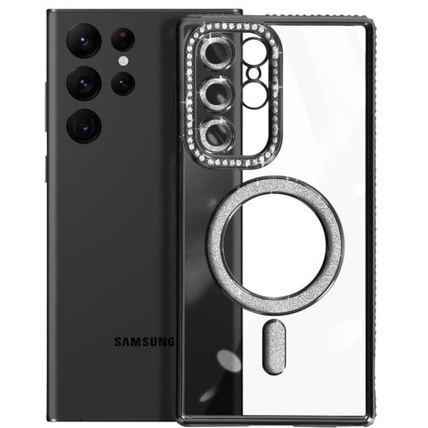 Coque - AVIZAR - Samsung Galaxy S22 Ultra - Rigide - Kompatibel med MagSafe - Svart Strass