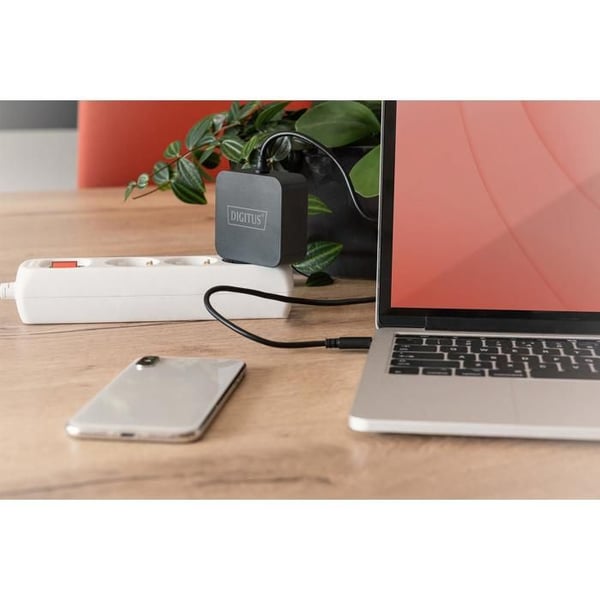 Laddare för bärbar dator USB-C - DIGITUS - DA-10071 - 65W PD 3.0 - 1x USB-C - Kabel 1,2m Svart