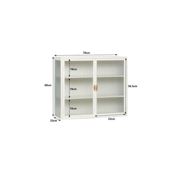 Væghængt skab - MUVOE - 70 cm - Dobbelt glasdør - Hvid - 3 opbevaringsniveauer