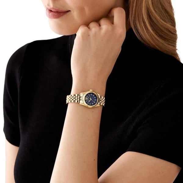 Damklocka Michael Kors MK4802 i guldstål med blå urtavla