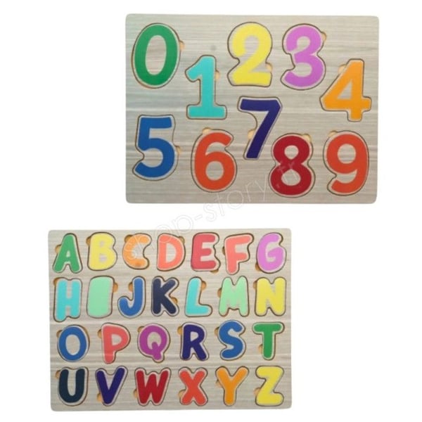 Pack av 2 träpussel utbildningsleksak och Montessori för barn bokstäver A-Z och siffror 0-9 från 2 år.
