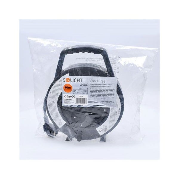 Förlängningssladd - SOLIGHT - 10m - 4 uttag - Svart - 10 A - Typ E