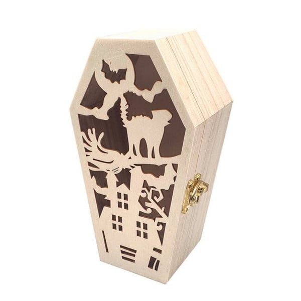 MégaCréa DIY - Litet casket i snidat trä Halloween-dekoration 18 cm