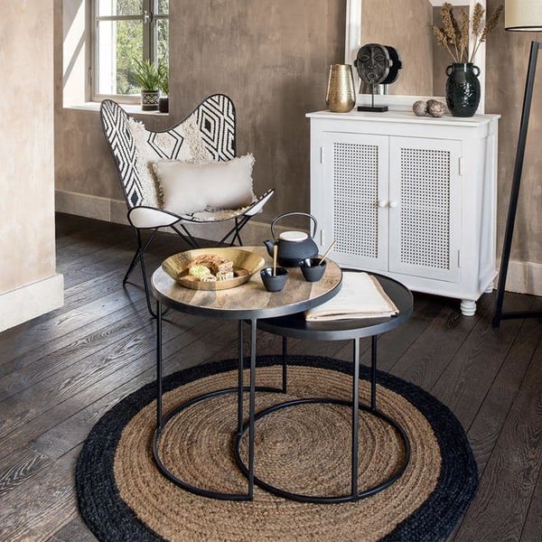 Jutematta med svart kant D120cm - Atmosphera Inredningsdesigner