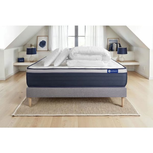 Komplett sängpaket 200x200 cm - Madrass + Sängbotten Grå (i kit) + 2 kuddar + Täcke - Actiflex Max