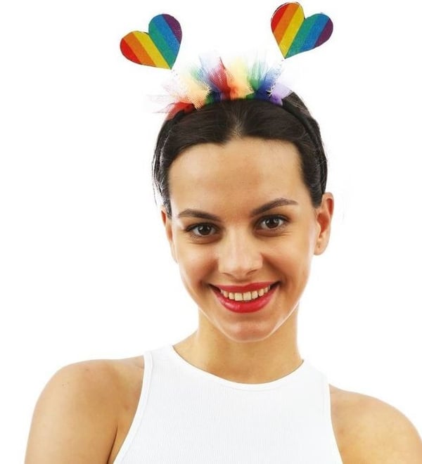 Hårband - LILLA CLOWN - Pride Hjärta - Regnbåge - Fjädrar - Hjärtor på fjädrar