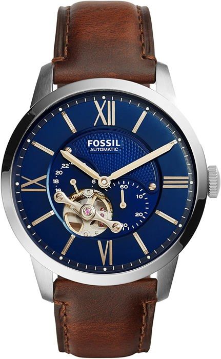 Klocka - FOSSIL - ME3110 - Automatisk - Brunt läder - Blå Urtavla 44MM