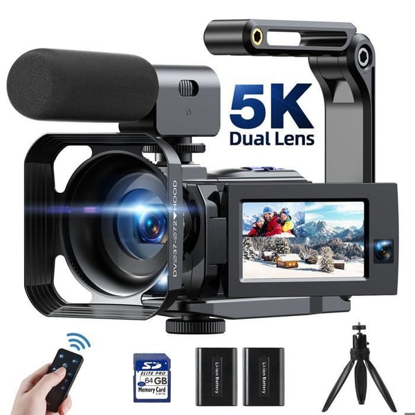 5K+1080P Dubbel objektiv 56MP Videokamera Vlogging WiFi 3'' pekskärm 16X Zoom med mikrofon