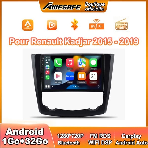 AWESAFE Autoradio Android 13 1Go+32Go för Renault Kadjar (2015-2019) 9'' Skärm med Carplay GPS Bluetooth Android Auto RDS WiFi