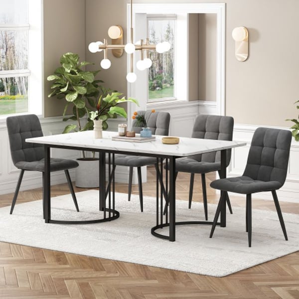 Matsalsset - MUVOE - 5 delar - Bord 140x80 cm - Stolar i sammet - Svart metall