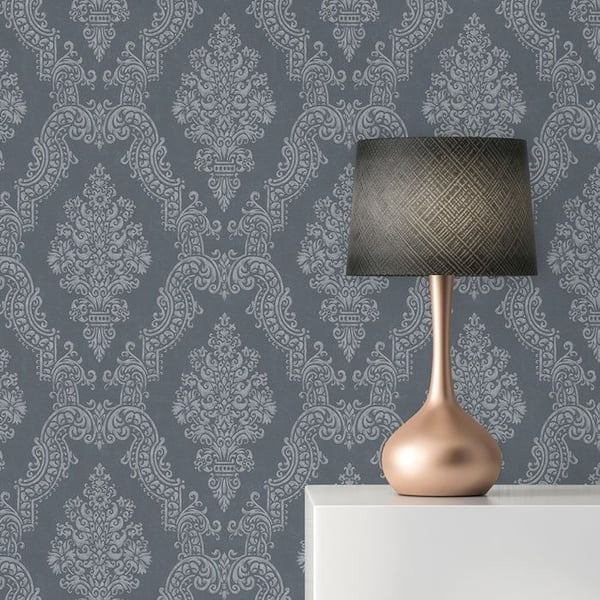 Papier Peint Alessia Baroque M1-No.11229 Intissé Anthracite Grå 10,05 m x 0,53 m