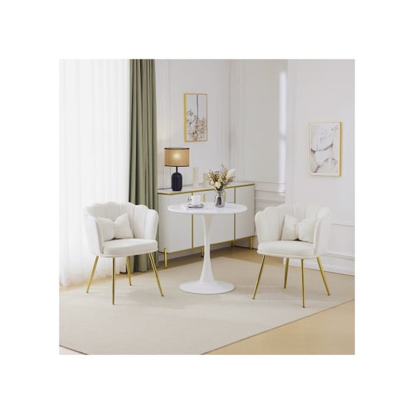 Stue stole - MUVOE - Sæt af 2 - Hvid velour - Petal design - Ergonomisk komfort