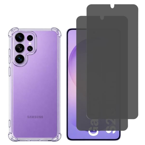 Stötsäker skal för Samsung Galaxy S26 ULTRA och 2 svarta härdade glas anti-spion skärmskydd Phonillico®