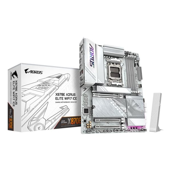 Moderkort - GIGABYTE - X870E A ELITE WF7 ICE - ATX-format - Chipset AMD X870E - DDR5 & PCIe 5.0 - WiFi 7