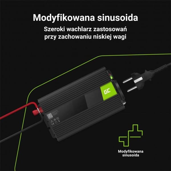 Spänningsomvandlare - Green Cell - 1000W/2000W - Modifierad sinus - DC 24V till AC 230V - Perfekt för resan