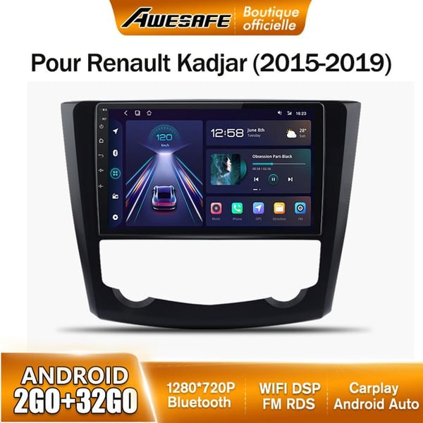 AWESAFE Autoradio Android 13 2Go+32Go för Renault Kadjar (2015-2019) 9'' Skärm med Carplay GPS Bluetooth Android Auto RDS WiFi