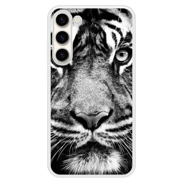 Siliconförstärkt tryckt fodral kompatibelt med Samsung Galaxy S23 Plus, vit och svart tiger.